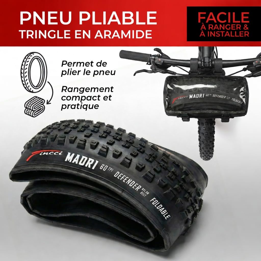 Fincci Pneus VTT 29 Pouces 29x2.25 Pliables Kevlar 60 TPI Protection Anti-Crevaison LVL3 1mm ETRTO 52-622 Noir pour XC, Trails Mixtes et Usage Intensif - Paire de 2