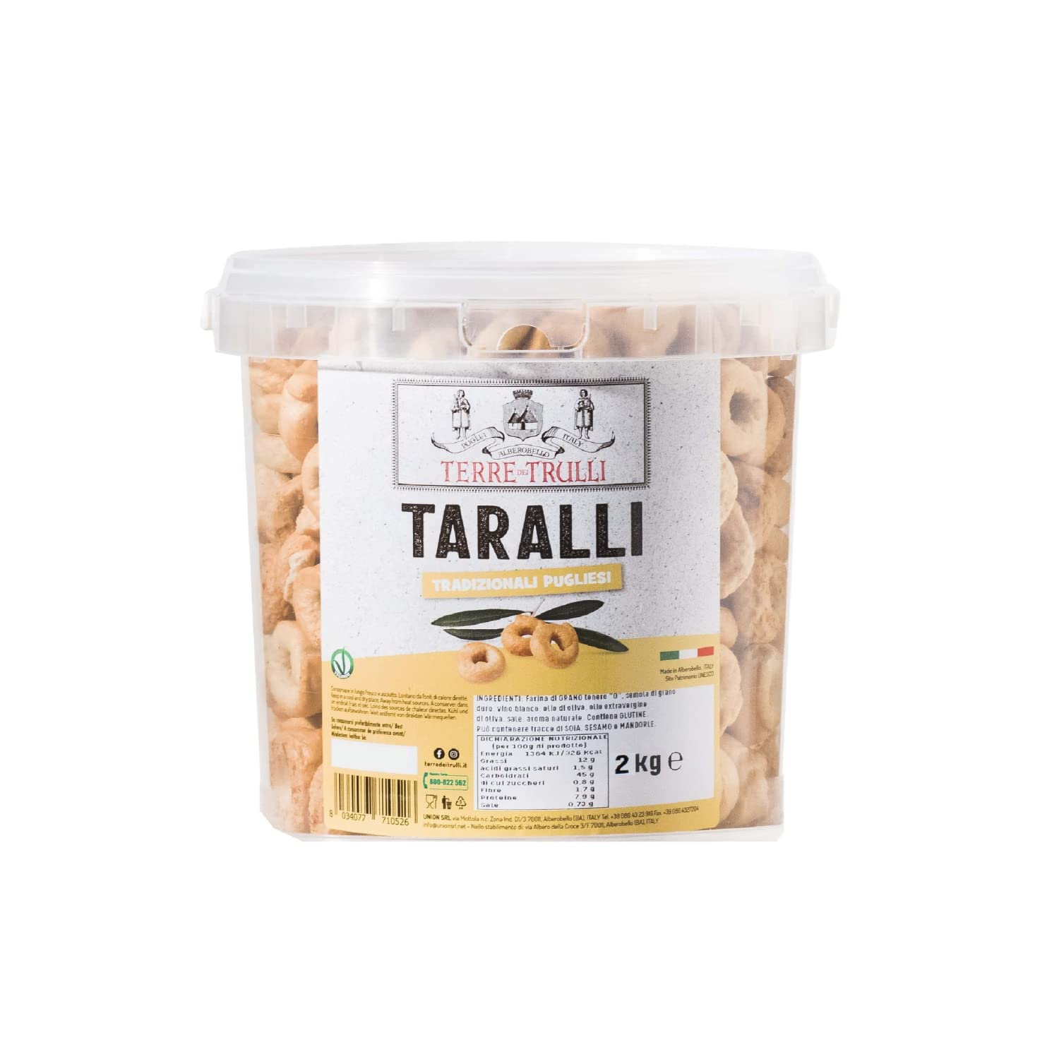 Terre Dei Trulli Traditionelle Taralli Pugliesi - 2 Eimer à 2 kg | Gesunder Snack für Eine Schnelle und Leckere Mahlzeit | Gesunde Snacks, Salzige Snacks, Healthy Snacks
