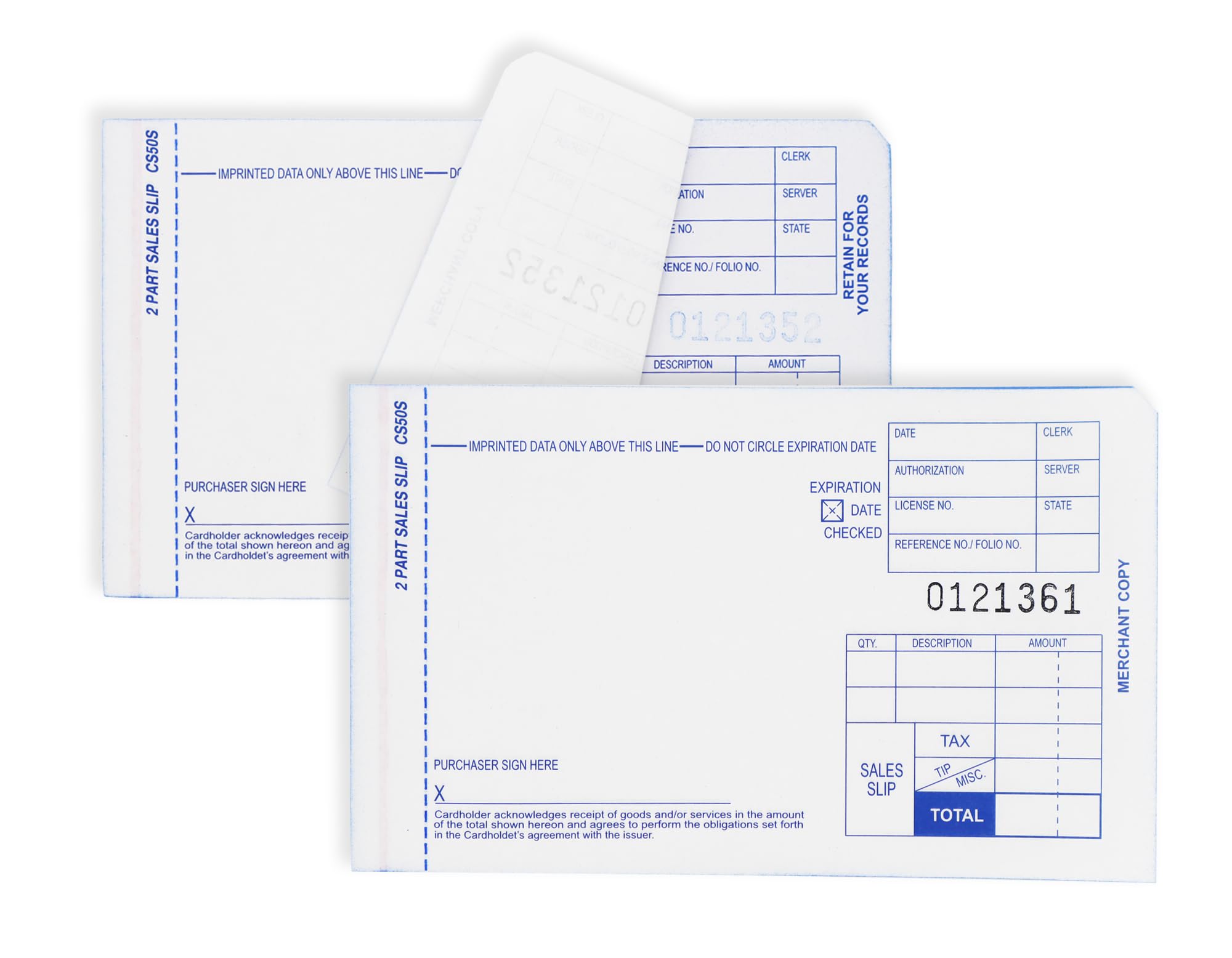2 Part Short Credit Card Imprinter Sales Slips, Pack of 50