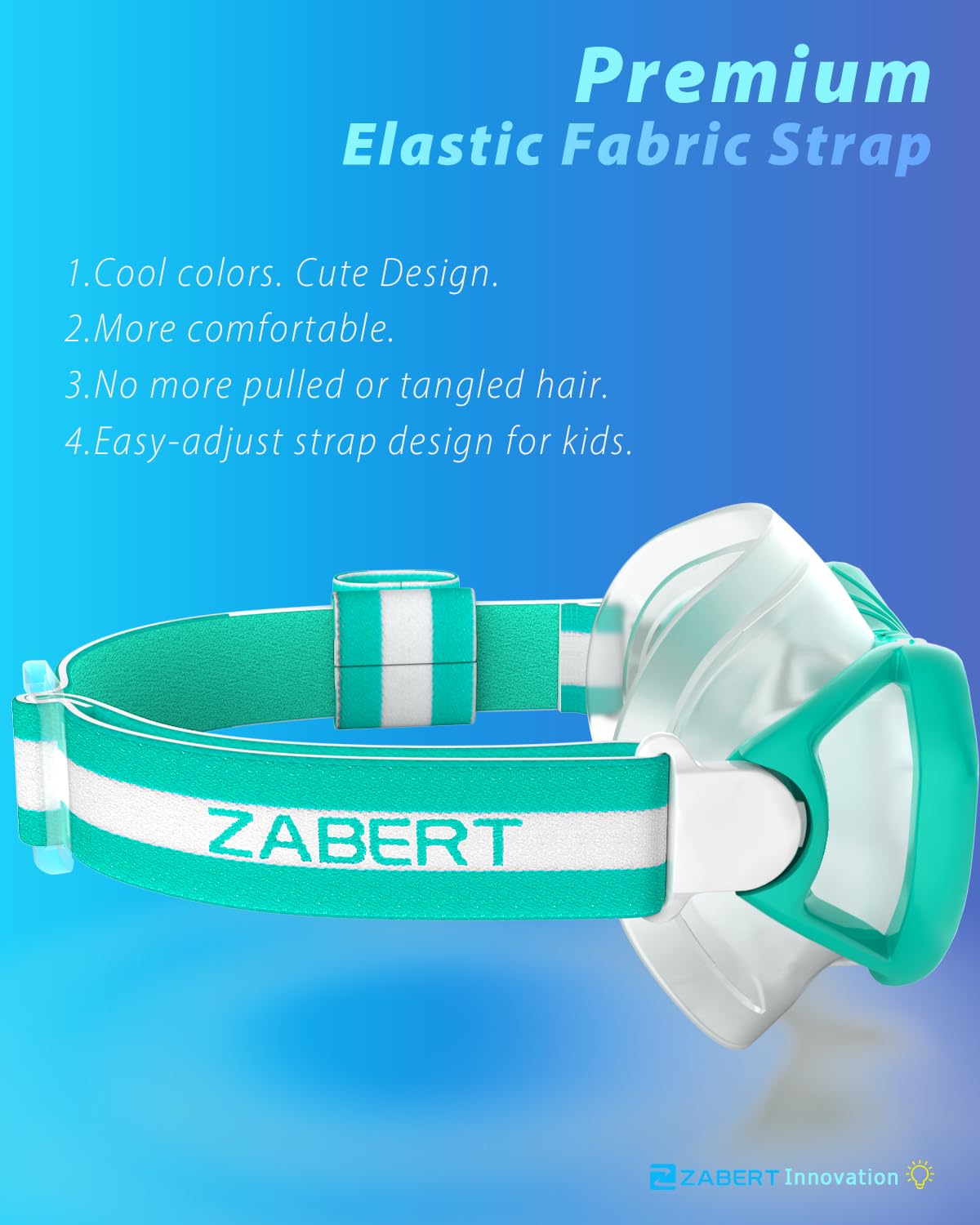 ZABERT Kids Swim Goggles Mask Nose Cover Fabric Strap - Snorkel Dive Swimming Snorkeling Scuba Diving - Age 6-14 Teal Green