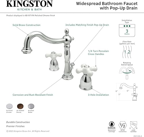 Miniatura 5 de Elements of Design ES3951PX Grifo de lavabo generalizado con mango cruzado de porcelana, Mini, cromo pulido