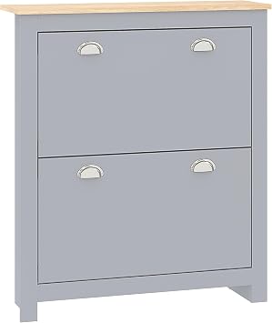 HOMCOM 2 Drawer Shoe Cabinet Modern Narrow with Flip Doors 6-12 Pairs Grey | Shoe Cupboard, Hallway Wooden Storage Organiser, Adjustable Shelf, Slimline Shoe Storage