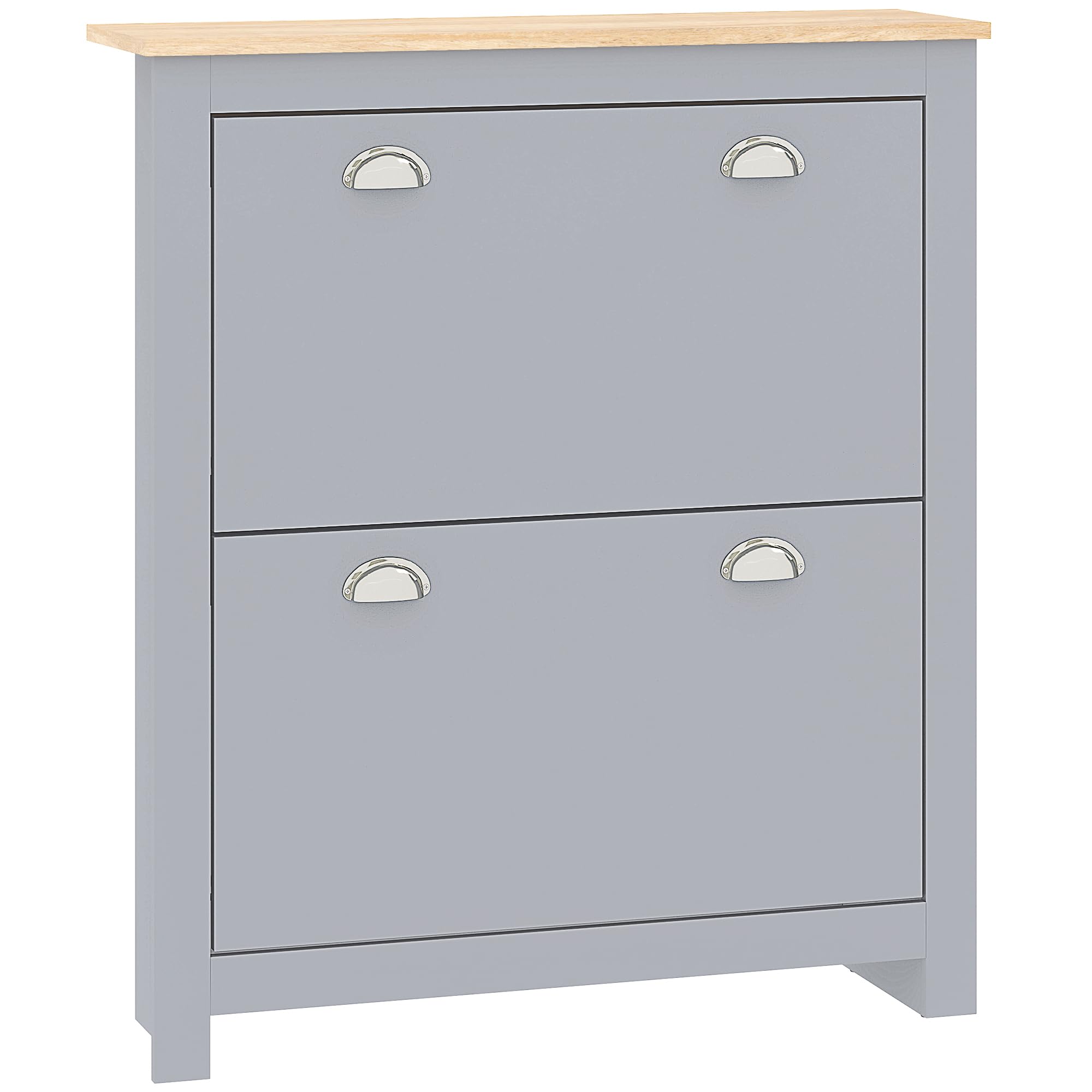 Homcom Grey 2 Drawer Shoe Cabinet Narrow Shoe Cupboard With Flip Doors