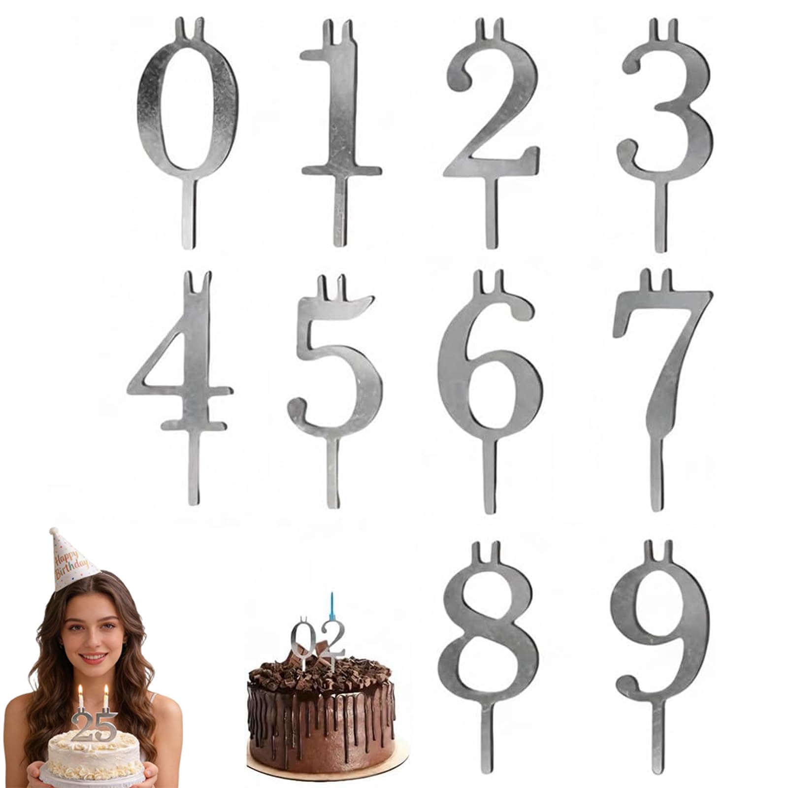 Forever number candles,Digital Birthday Cake Candle Holder Set,0-9 Number for Cake Topper,number Candles Holder Set,Reusable Metal Number Candles Holder,for Birthday Parties, Celebrations (1pcs)