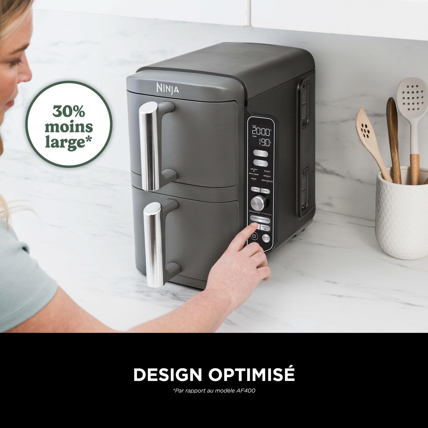 NINJA Double Stack XL Deep Fryer, Oil Free Deep Fryer, Vertical 2-Drawer Deep Fryer, 4 Cooking Levels, 2 Drawers and 2 Racks, Compact Design, 9.5L Capacity, 6 Cooking Functions, 8 Servings, Grey SL400EU - 3