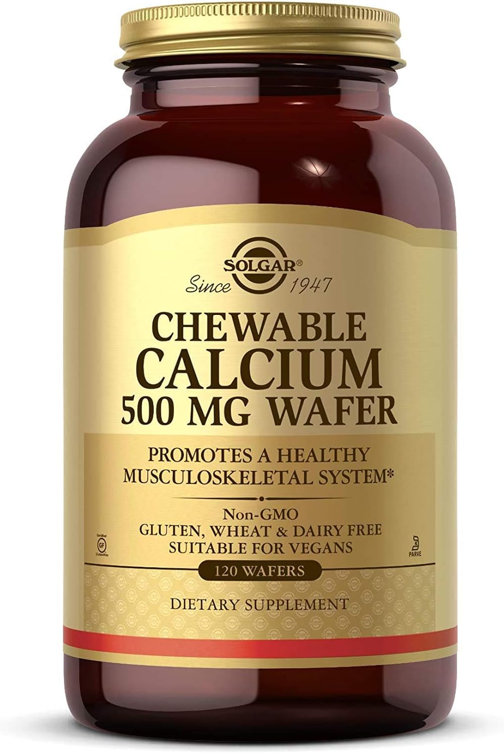 Solgar Chewable Calcium 500 mg, 120 Wafers - Healthy Bones & Teeth, Promotes Healthy Musculoskeletal System - Non-GMO, Vegan, Gluten Free, Dairy Free, Kosher - 60 Servings