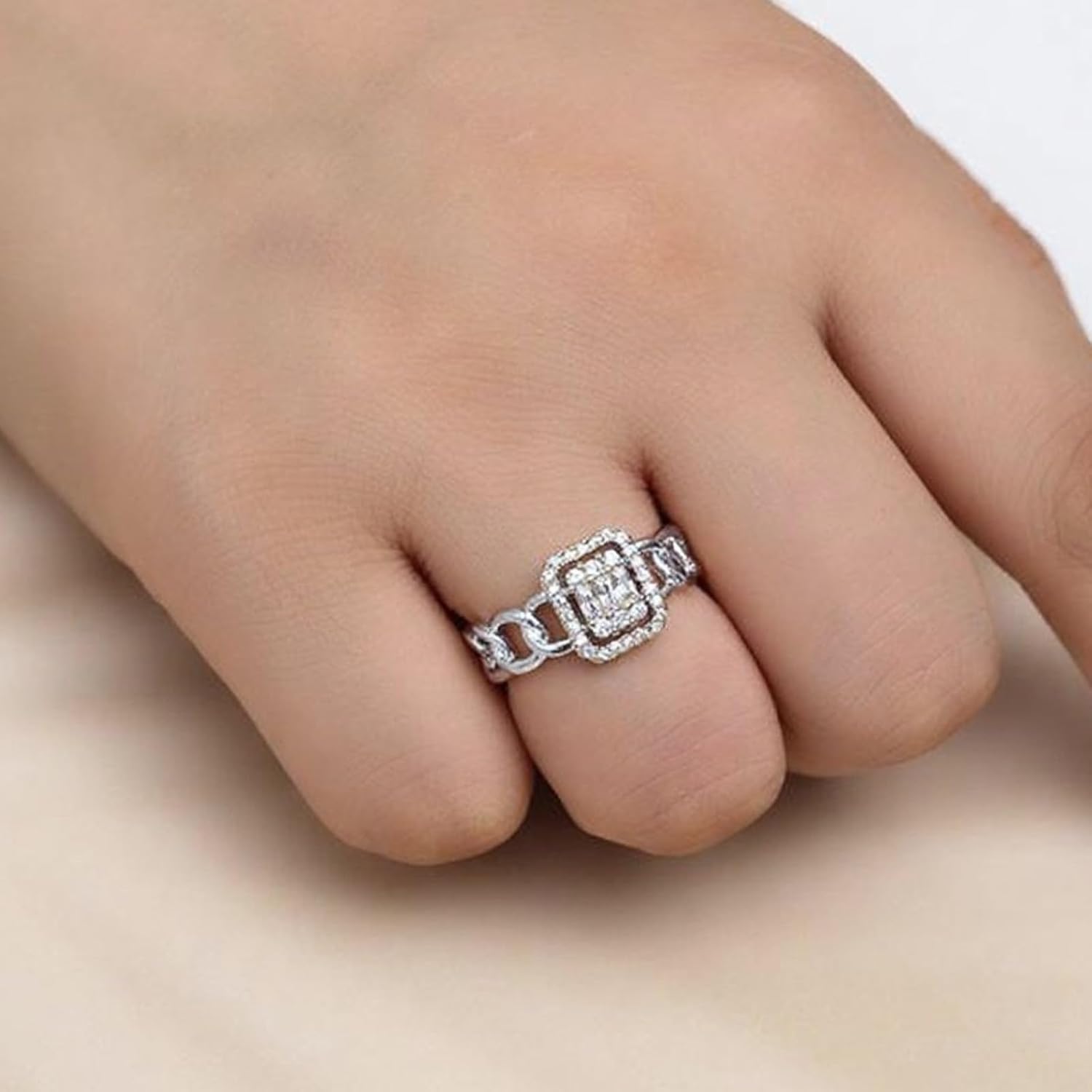 Statement Rings Cubic Zirconia Silver Fashion Engagement Rings Accessories Jewelry Anniversary Birthday Gifts for Women - Image 3