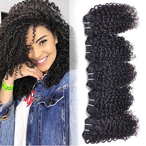 Calavaca Brazilian Curly Human Hair 4 Bundles With 4x4 Closure Unprocessed Human Remy Hair Short Spiral Bouncy Curls Weave Funmi Virgin Hair Weft Natural Black 240Gram/lot(10