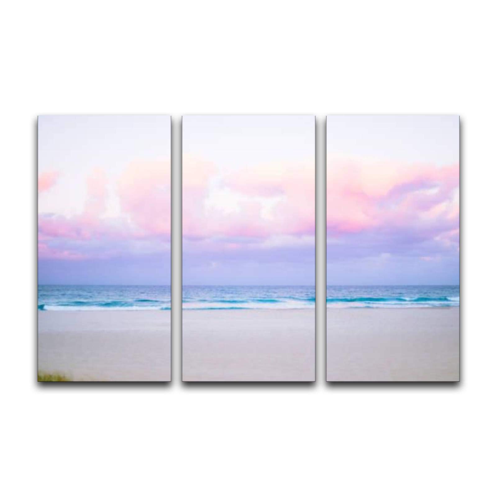 Gisas Enall 3 Piece Canvas Wall Art Pretty pastel colour sky pink purple blue with fluffy cloud on beach Art Painting Posters Pictures Print Home Decor Modern Artwork for Living Room Bedroom 16"x31.5"