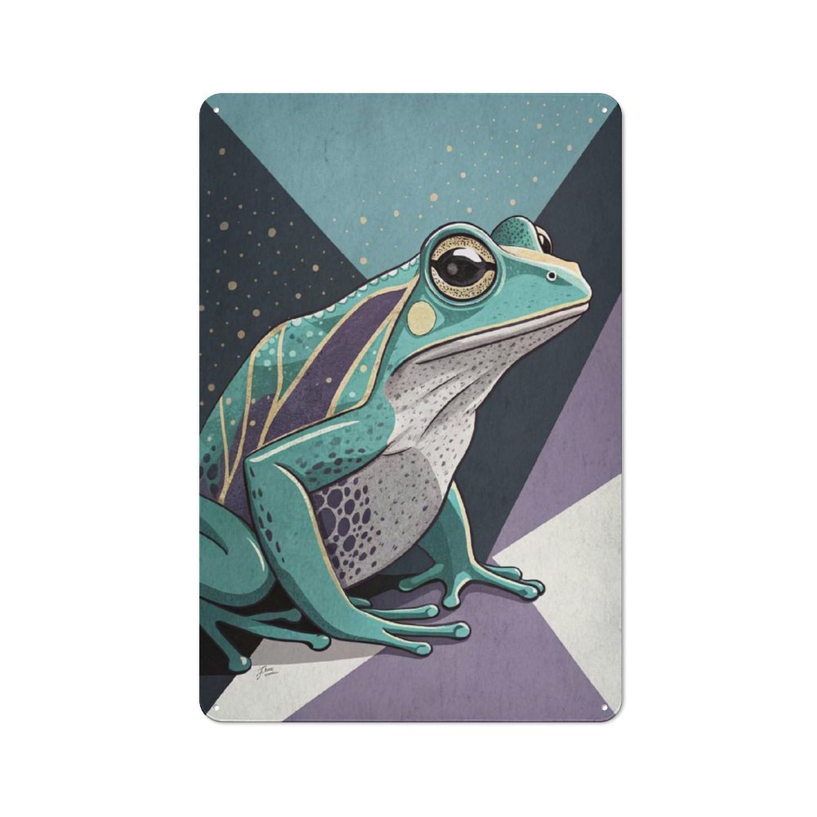 Junmoney Style-17 Vintage Tin Sign 30X20cm With Stylized Teal Frog Illustration For Man Cave Or Games Room, For Winter Room Styling In Man Cave And Games Room