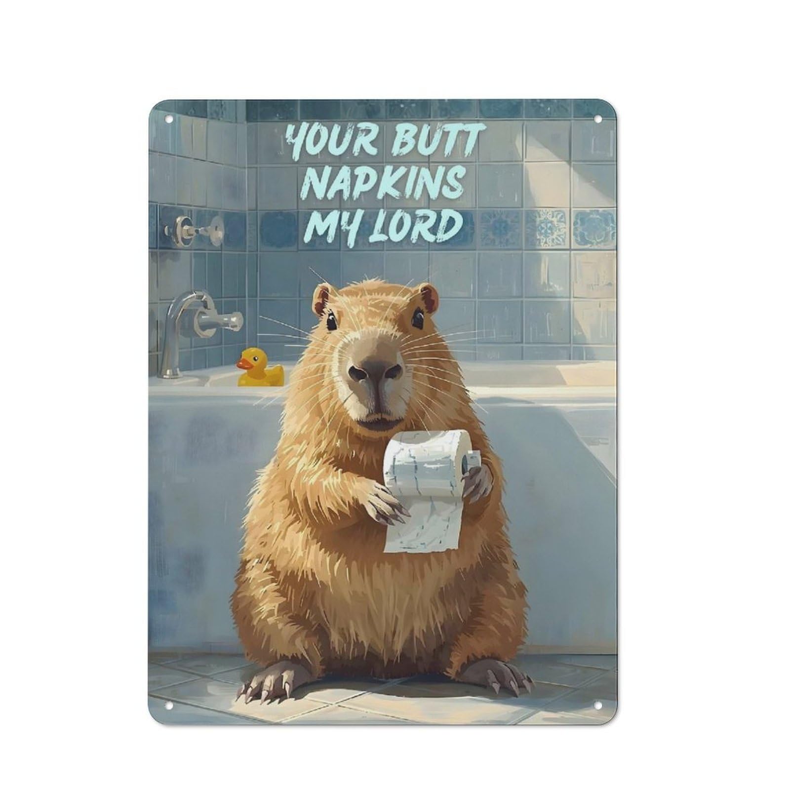 Junmoney Style-7 Capybara With Toilet Paper In Bathroom Tin Wall Sign 40X30cm, Country Style Bistro Wall Plaque For Coffee Bar, Kitchen, Bistro Or Tea Corner