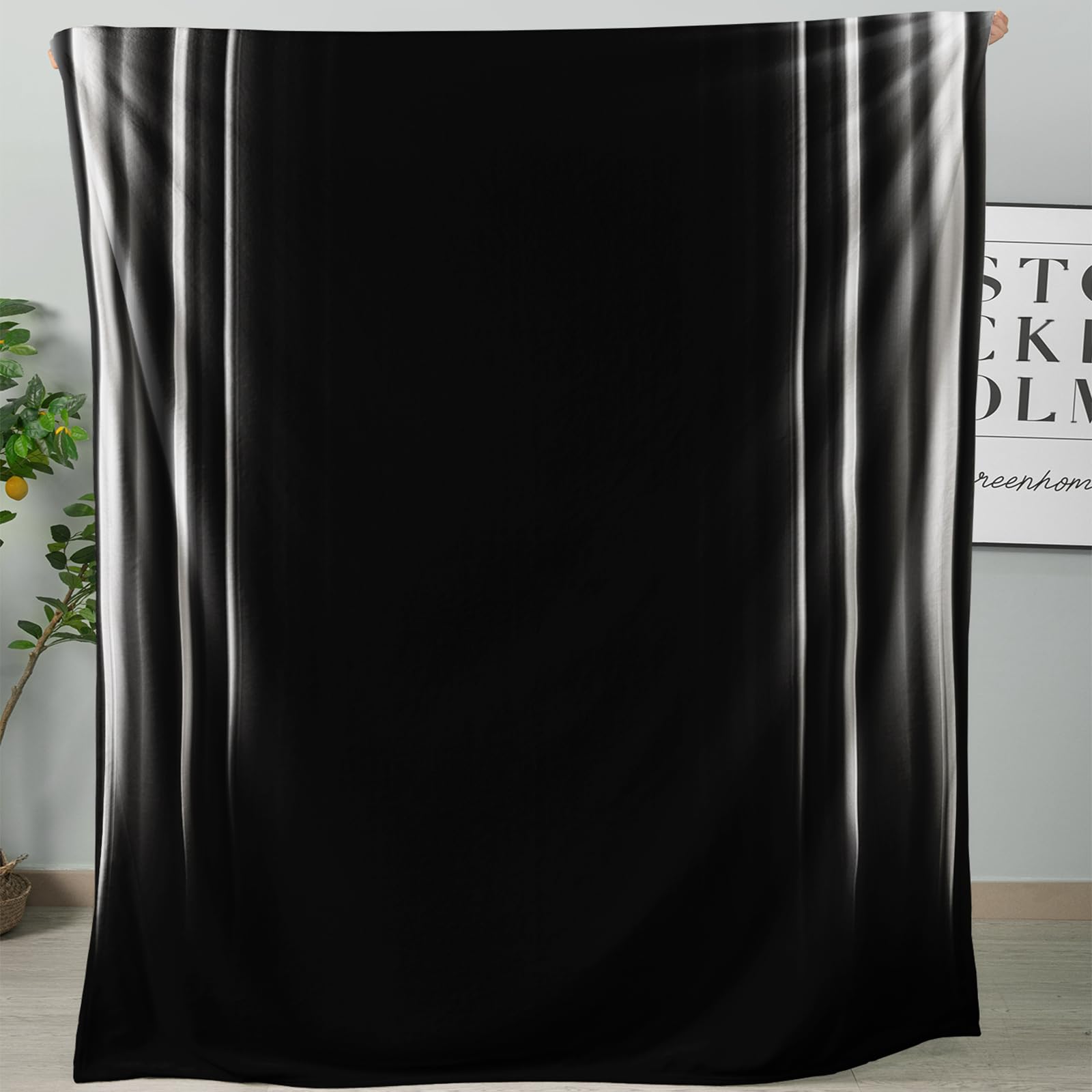 Nttopship Soft Plush Bedding White and Black Fleece Blanket,Super Cozy Fluffy Plush Abstract Ombre Print Throw Blanket for Couch, Sofa, Bed 47"x59"
