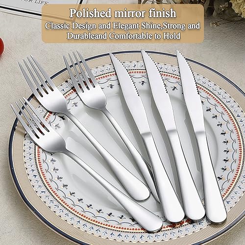 Miniatura 4 de Evanda Juego De Cuchillos Para Bistec 24 Piezas, Acero Inoxidable 12 Tenedores Y 12 Cuchillos, Aptos Para Lavavajillas