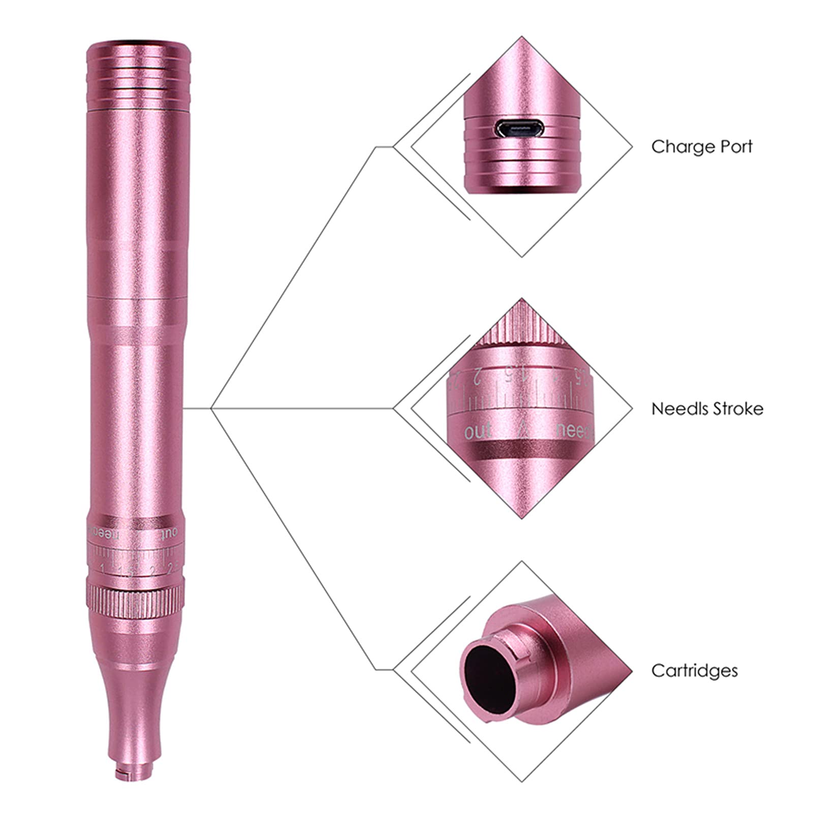 Kit per tatuaggio professionale ricaricabile per macchina per trucco permanente senza fili con 10 aghi per cartucce per tatuaggio 1P per sopracciglia/eyeliner/labbra (Rosa+10pezzi 1P Aghi)