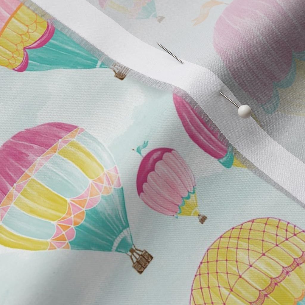 Spoonflower Fabric - Hot Air Balloons Smaller Sky Clouds Pastel Watercolor Printed on Organic Cotton Sateen Fabric by The Yard - Sewing Quilting Apparel Home Decor