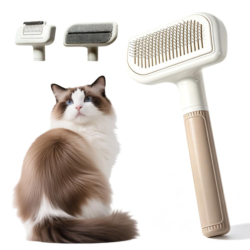 Pet Grooming Brush Set 3-in-1, Deshedding Tool with Detangling Comb and Self-Cleaning Brush, Gentle Hair Management Kit for Cats Dogs with Long Short Hair, 1 set