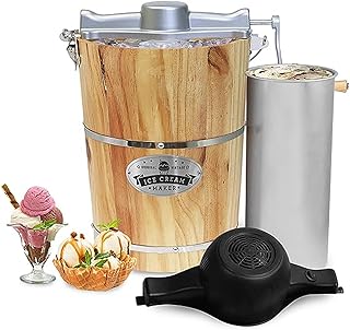 Elite Gourmet EIM916# Old Fashioned 6 Quart Vintage Wood Bucket Electric Ice Cream Maker Machine, *Bonus Classic Die-Cast ...
