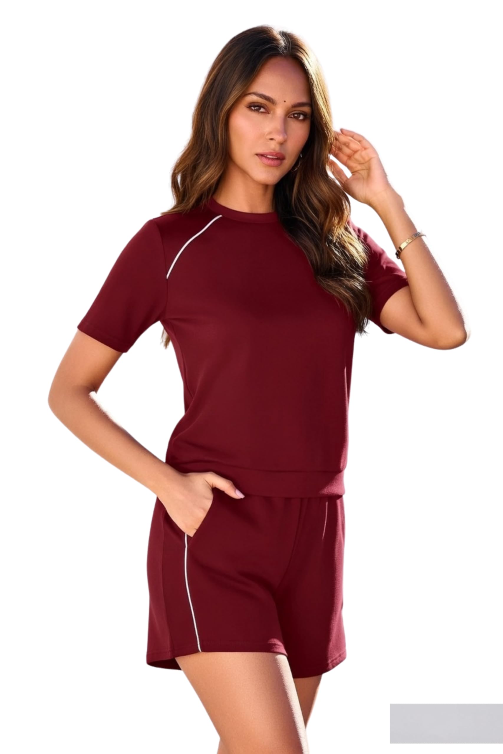 Women Solid Co-Ord Set | T-Shirt & Shorts Combo | Quick Dry Polyester | Stretchable Summer Outfit | Casual, Gym & Lounge Wear for Women-image-24