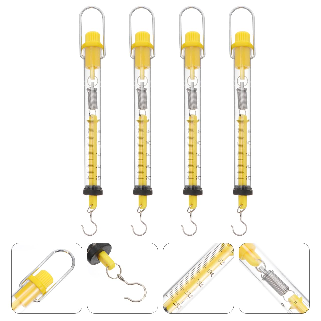 Báscula de resorte de plástico, 2,5 kg, portátil, para colgar, Newton, medidor de fuerza, con gancho para profesores, estudiantes, laboratorios, 4 unidades