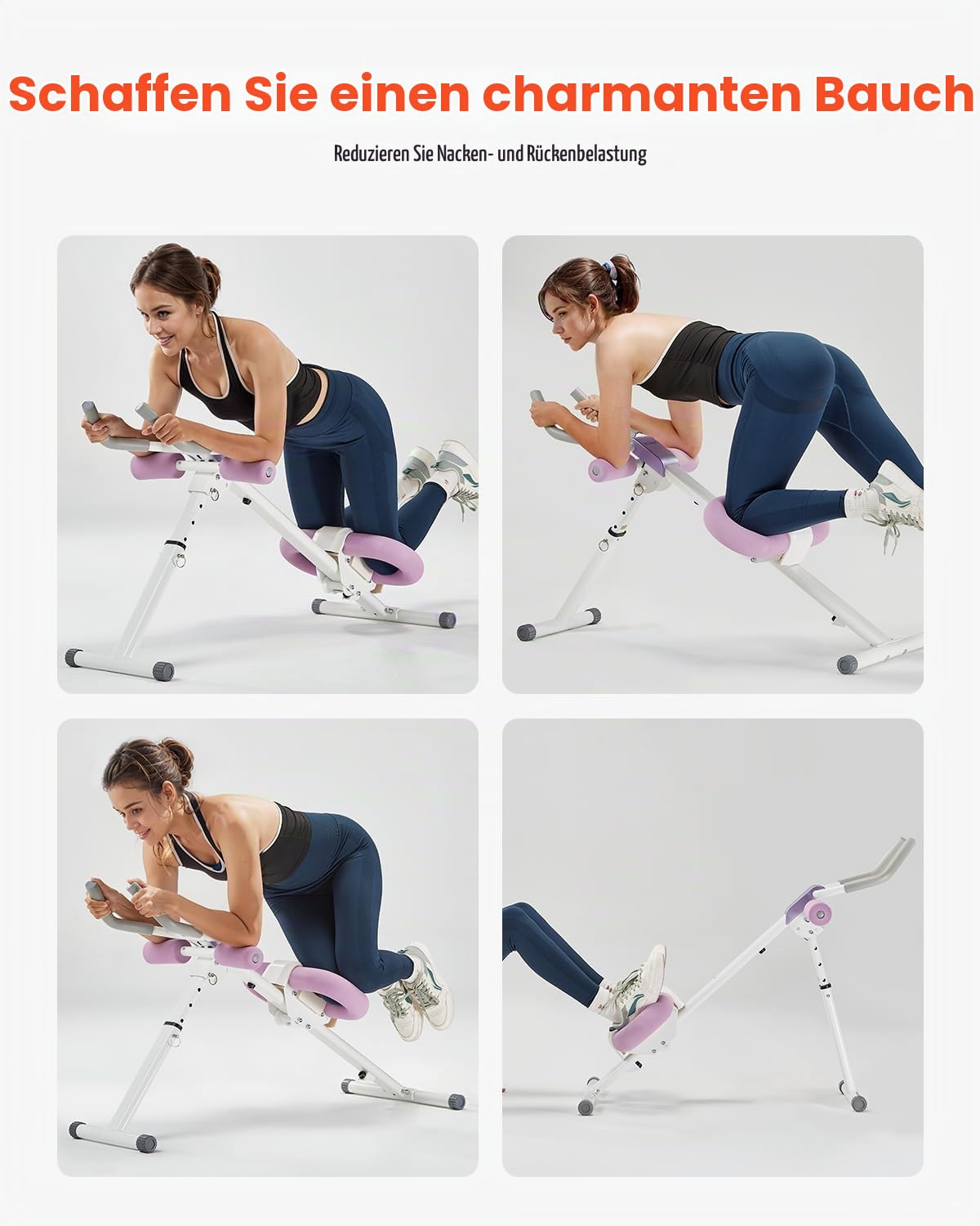VEVOR Bauchmuskeltrainingsgerät Bauchtrainer AB-Maschine Fitnessstudio, Bauchtrainer 150 kg Gewichtskapazität, Bauchmuskeltrainer Krafttraining klappbares verstellbares Fitnessgerät Weiß + Rosa