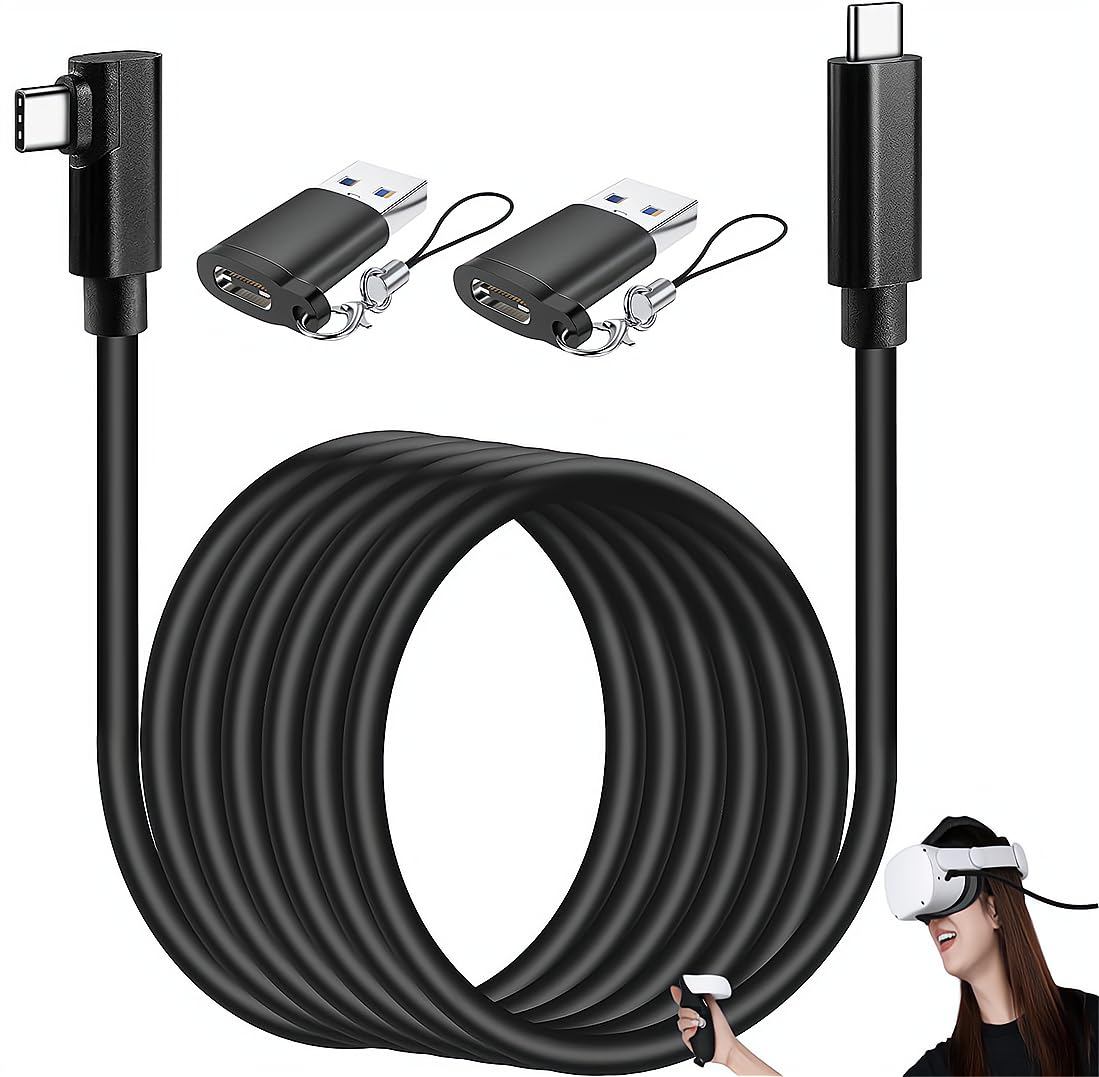 Link Cable 16FT Compatible for Quest 2 3 Pro, VR Headset Cable Accessories for Rift S/Steam VR Games, USB 3.0 Type C to C High Speed Data Transfer Charging Cord for Gaming PC, 3 Pack