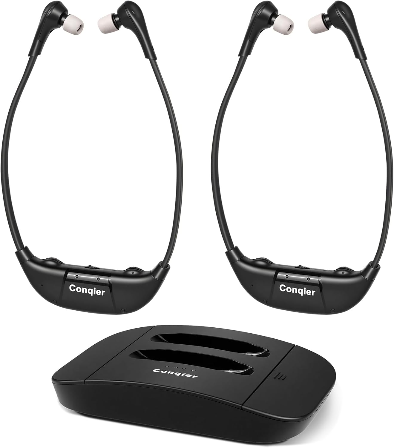 Conqier Dual TV Wireless Headphones - Dialogue Clear & 164FT Range, 3 TONE, Peacefully Watch Together, Wireless TV Headsets for Seniors, Audio Bypass to Soundbar, Left/Right Balance, Individual Volume