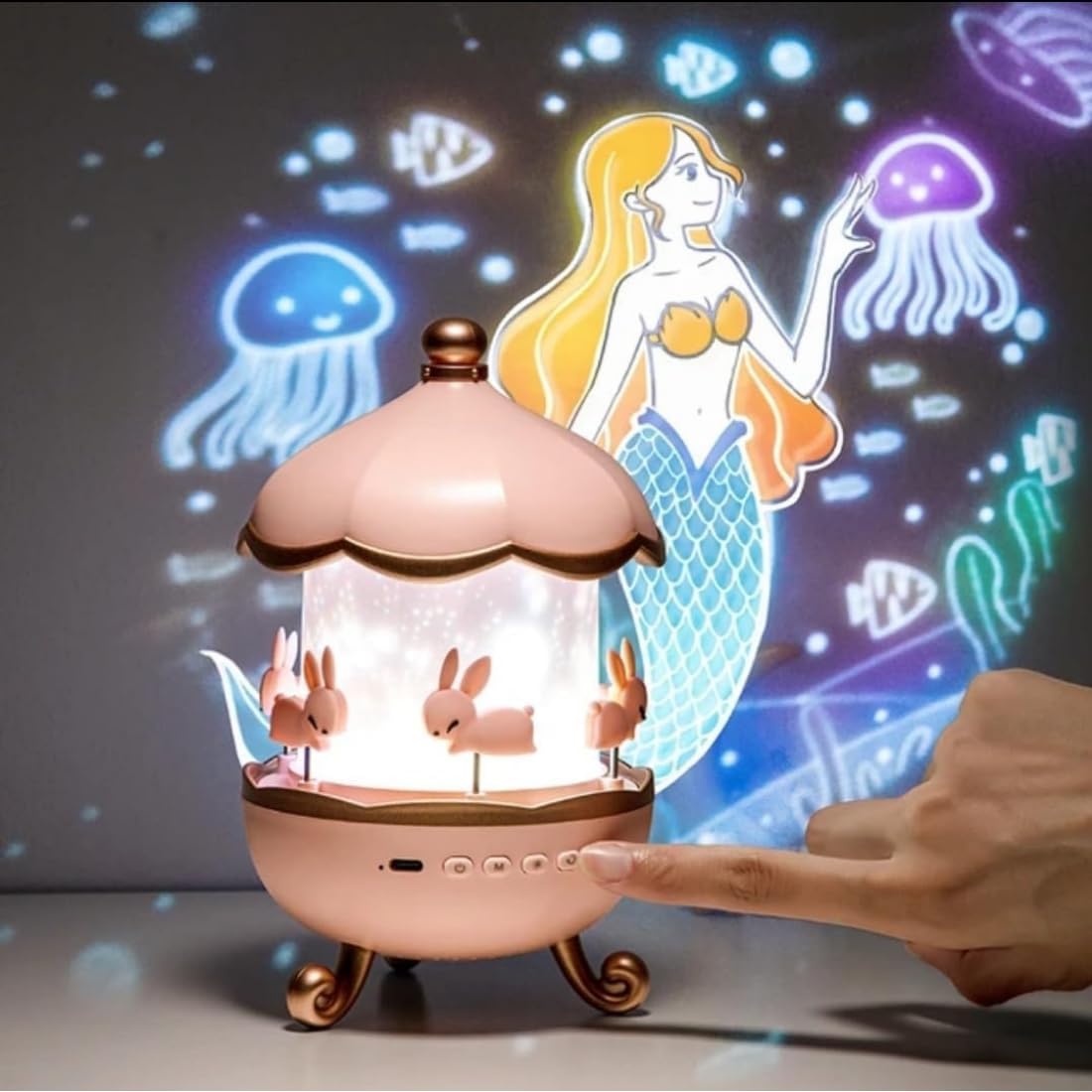 VikriDA Night Light Rabbit Sky Projector for Kids – 360° Rotating Lamp with 6 Films, 5 Colours and 1200mAh Rechargeable Battery-image-9