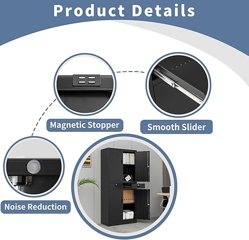 Miniatura 7 de CJF Gabinete de almacenamiento de metal, gabinetes de metal de 71 pulgadas de alto con estantes y cajones ajustables, armario de almacenamiento con