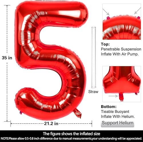 Miniatura 9 de Globo rojo grande de 40 pulgadas con el número 1 de tamaño extra grande, globos de helio de aluminio de Mylar para fiestas de cumpleaños,