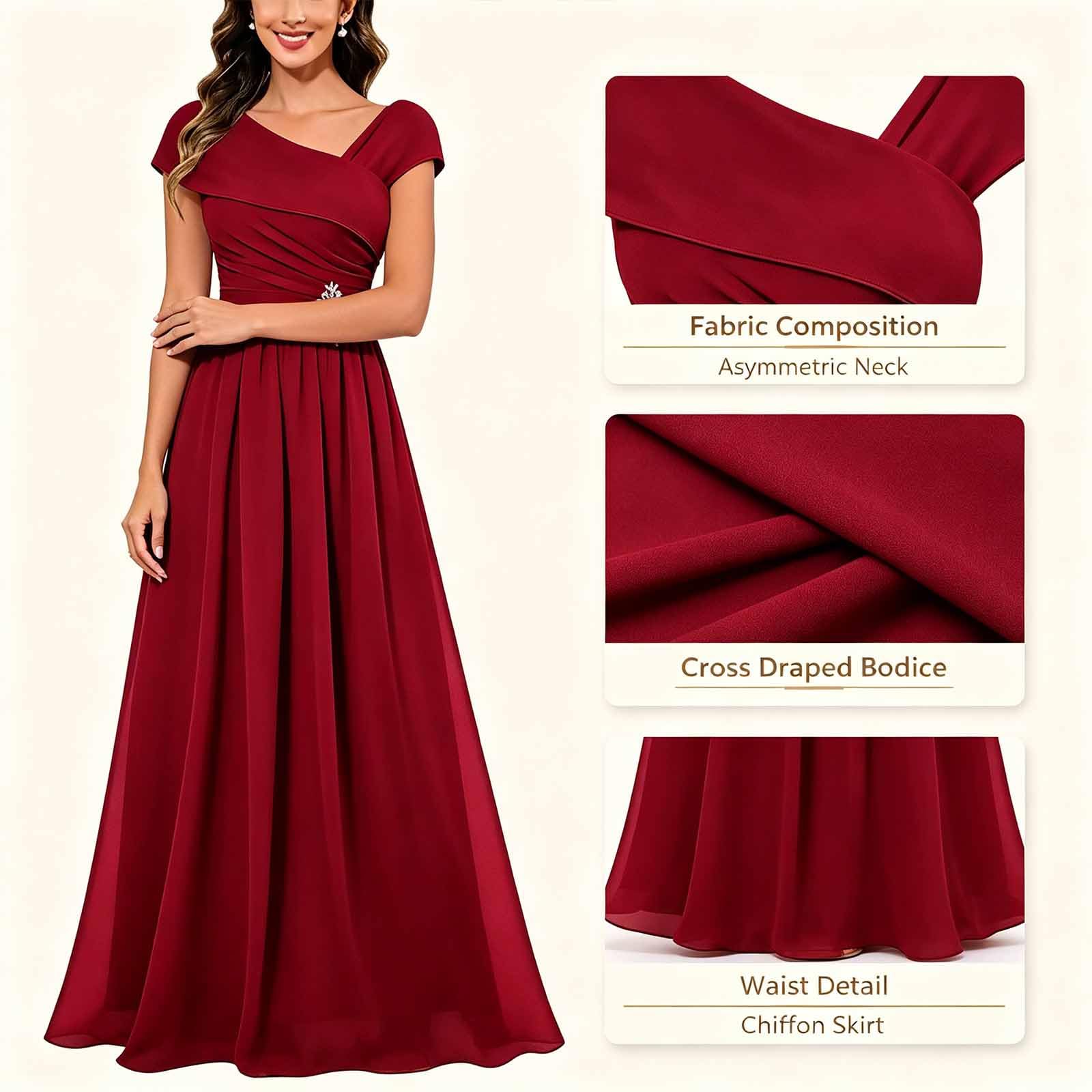 Donna Abito Lungo Chiffon A-Forma con Paillettes per Matrimonio