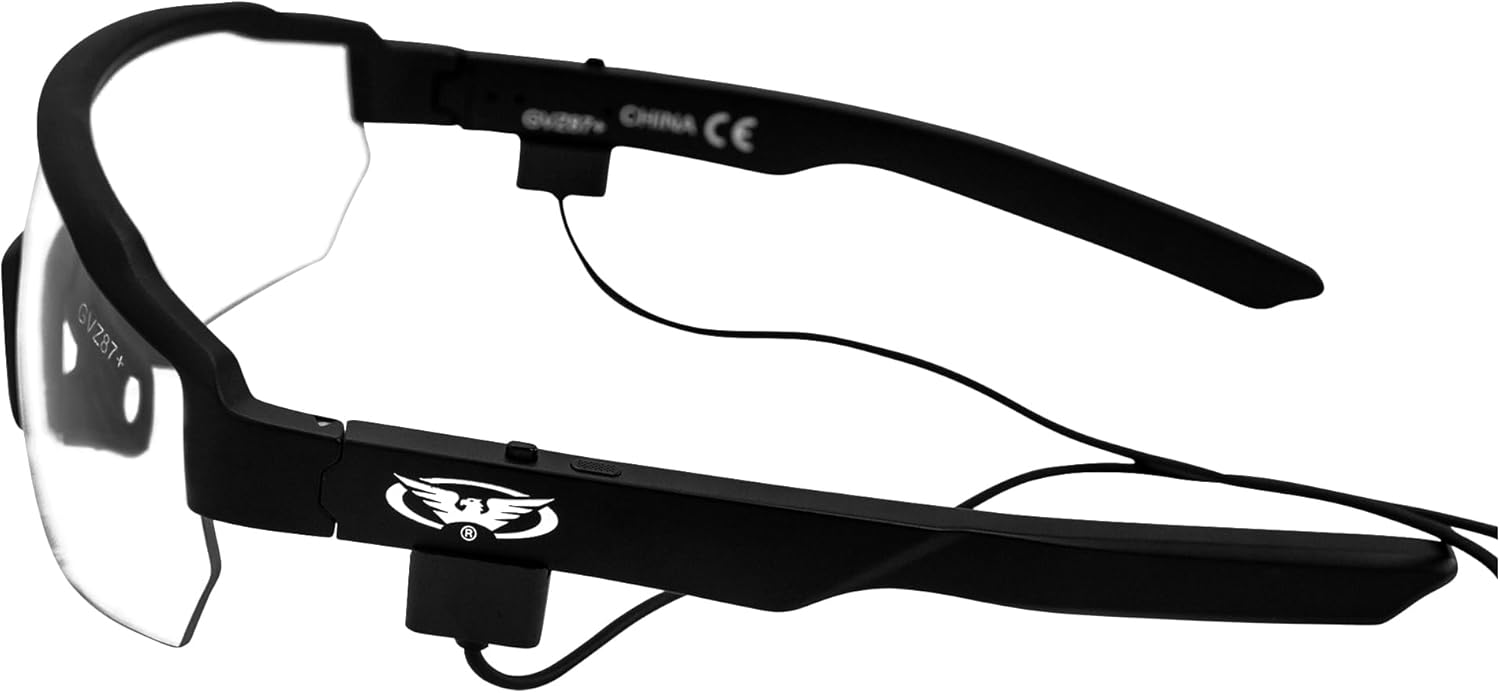 Global Vision Jam 1 Black Cycling Glasses w Clear Lens Wireless Bluetooth Safety Glasses ANSI Z87.1 Certified – Shatterproof UV400 Protection Hands-Free Calls & Music Hard Case