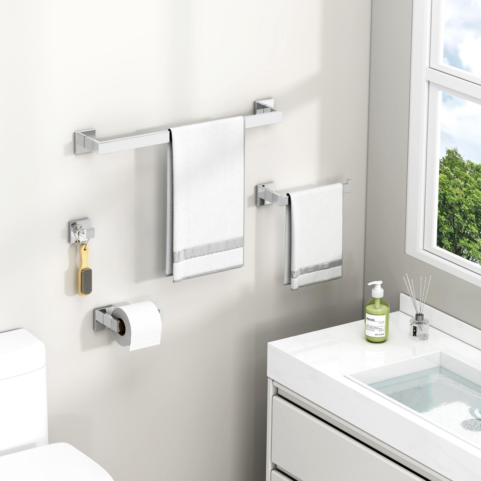 Bathroom Hardware Set 4 Pieces, Suyar SUS304 Stainless Steel Remodeled Bathroom Accessories, Include Robe Hook - Image 2