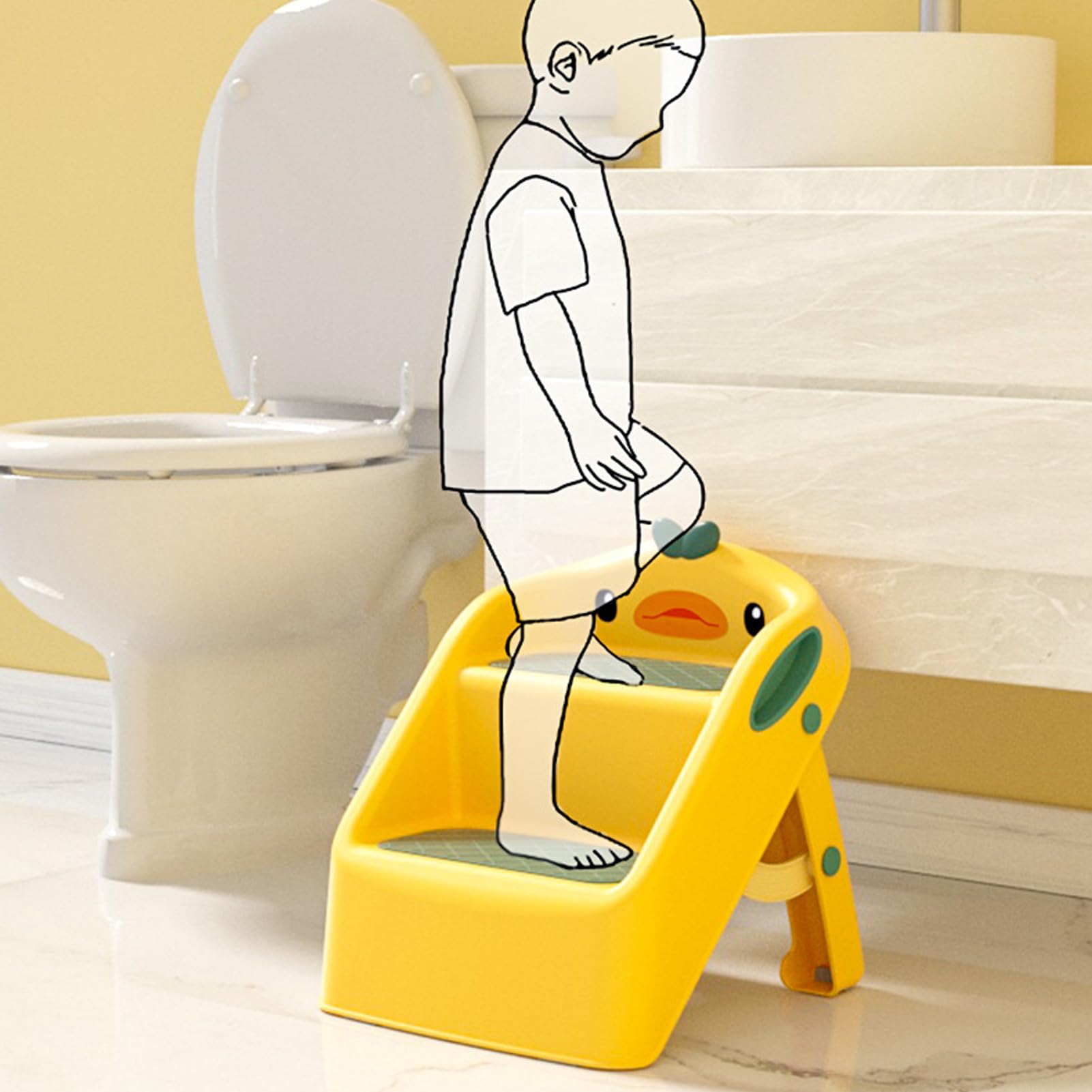 Taburete 3 en 1 para Niños Pequeños, Taburete de Entrenamiento de Plástico Antideslizante con Base Extra Ancha para Fácil Acceso Al Fregadero (Yellow)