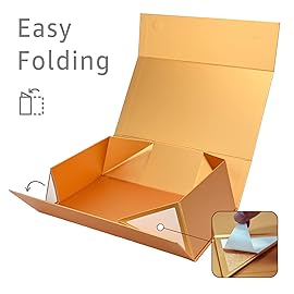 LIFELUM Gift Boxes with Lids for Presents 5 Pack 13.85 x 8.35 x 4.45 inch Gold Gift Boxes with Ribbon,Card,Shredded Paper Filler Gift Box for Valentine\'s day,Christmas