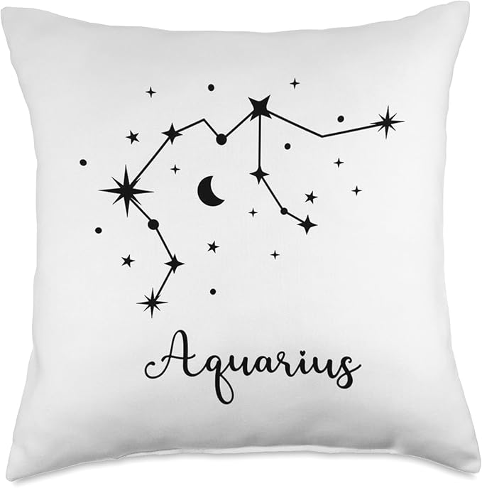 Cute Accessories Art Gifts for Women and Men Cute Aquarius Constellation Stars Zodiac Signs White Throw Pillow, 18x18, Multicolor