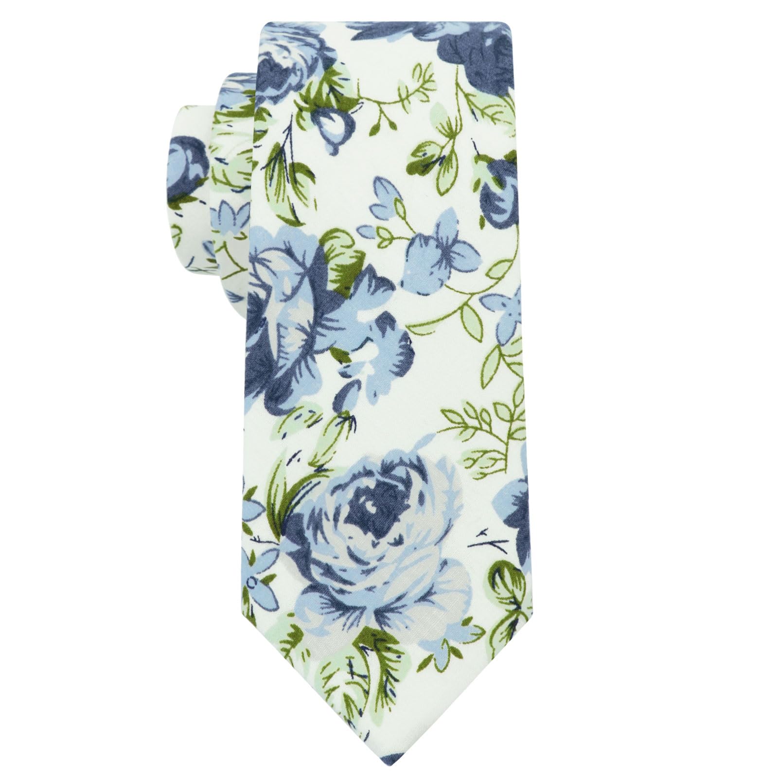 LJBFNNMen Skinny Tie Cotton Floral Ties for Men Wedding 2.56'' Necktie for Groom Groomsmen Missions Dances Party