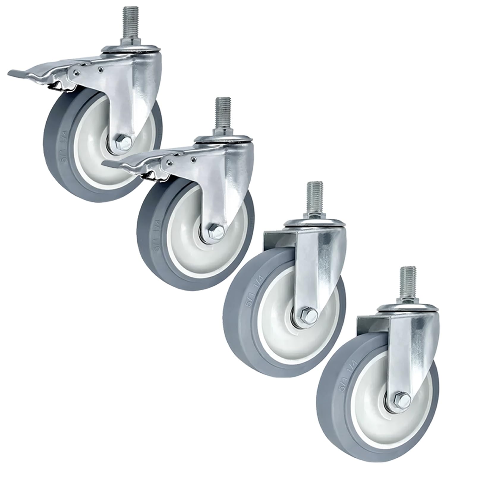 GYRAZXS M14/M16/M20 Stem Caster Wheels Set of 4-3-inch 4-inch 5-inch Swivel Casters with Brakes - Silent Threaded Stem Casters for Furniture & Trolleys