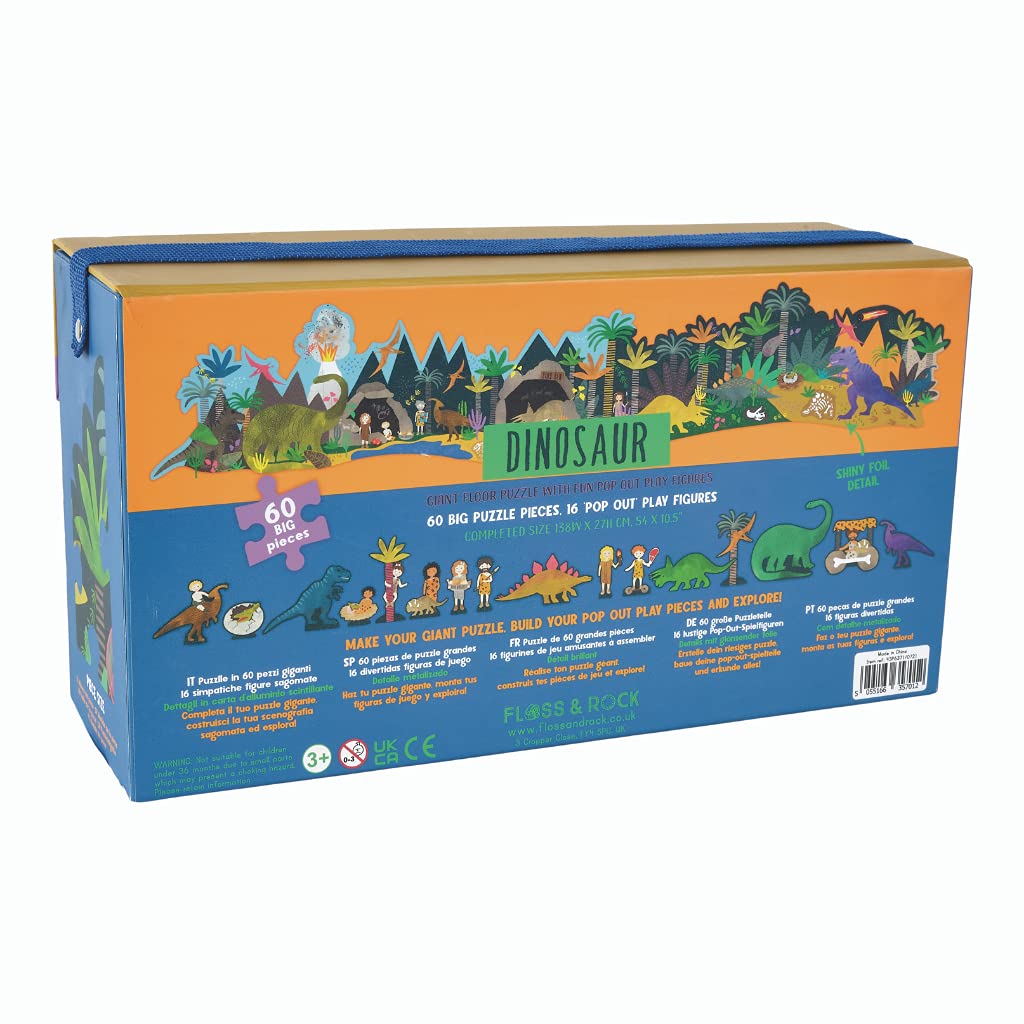 Floss & Rock Riesiges Bodenpuzzle mit ausklappbaren Figuren, Dinosaurier, 60 Teile