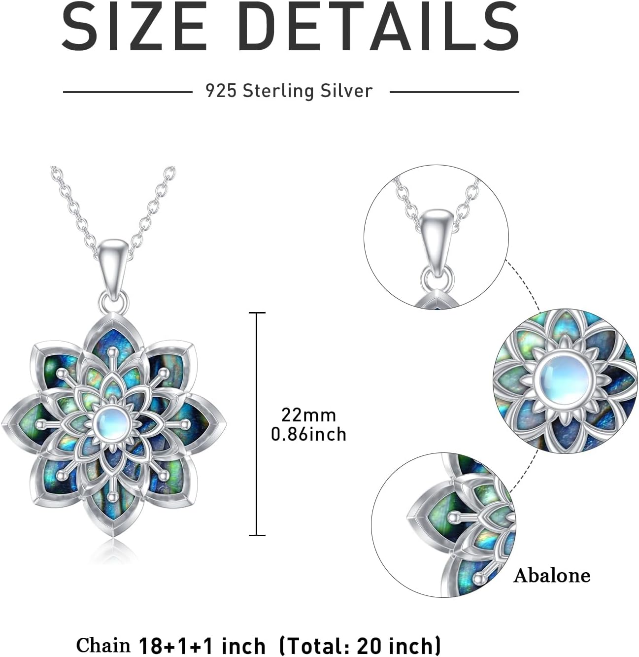 Abalone Lotus Necklace 925 Sterling Silver Lotus Flower Necklace Yoga Pendant Abalone Jewelry Valentines Day Mothers Day Gifts for Women - Image 2