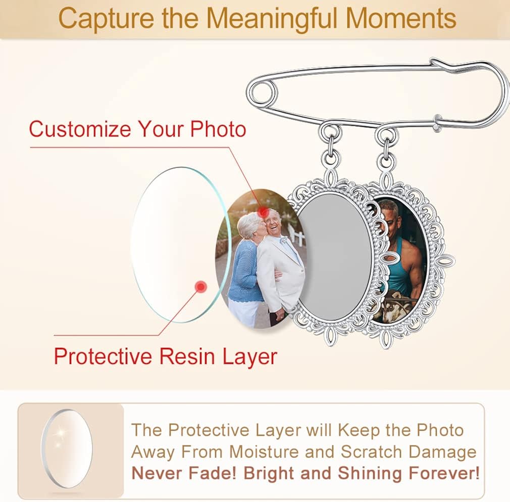 Miniatura 4 de Custom4U Abalorios de fotos de ramo de boda personalizados con 1 a 4 fotos conmemorativas Boutonniere para novia o recuerdo funerario para madre,