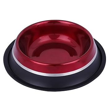 Home Bargains Export Quality Stainless Steel Colored Bowl Bowl for Feeding Dogs Cats and Pets(Blakck Or Red) 450ML Small