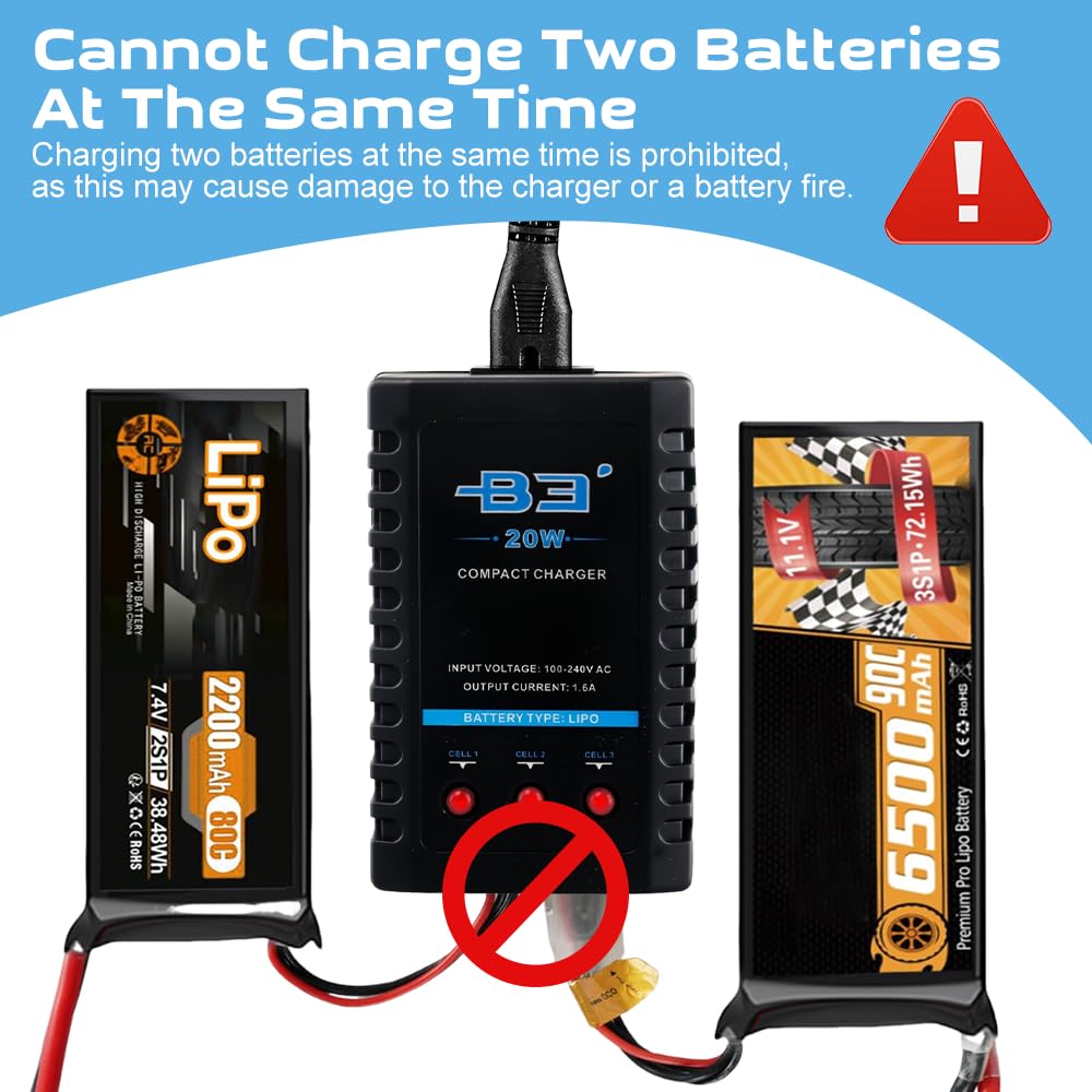 B3 Lipo ładowarka 20 W do akumulatora 2S 3S (7,4 V, 11,1 V), Lipo Charger Balancer z wtyczką XH-3P i XH-4P, 1600 mA RC ładowarka do samochodów RC, łodzi, dronów i broni Airsoft