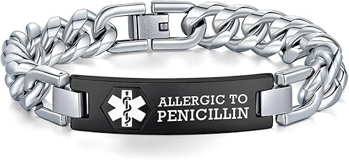 Miniatura 36 de Pulseras médicas de alerta ajustables AOAMID para hombres, pulseras de acero inoxidable para mujeres con grabado gratis