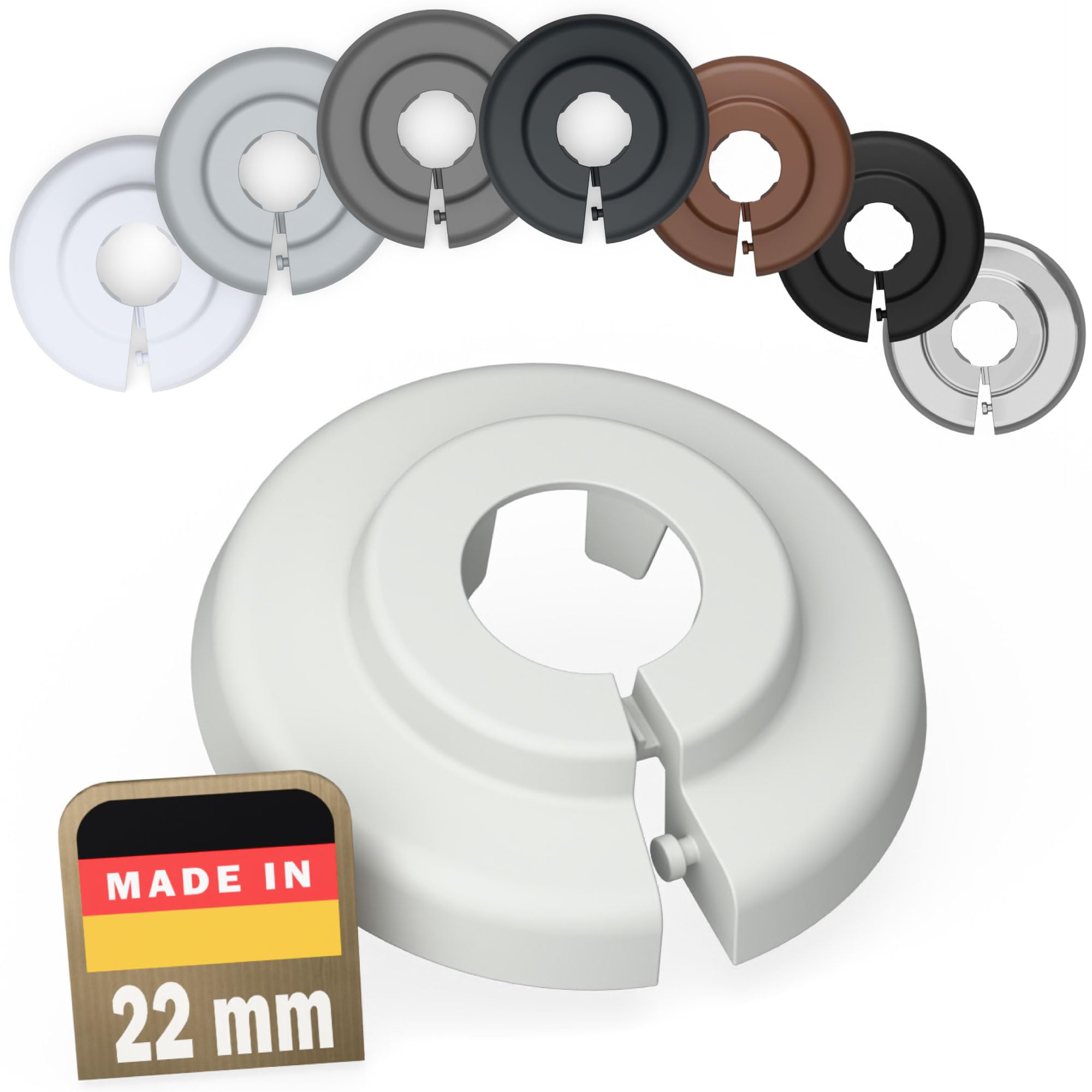 Fux Light Gray (Ral 7035) 6 Radiator Pipe Covers Single Collars 22Mm Light Grey - Heater Covers - Floor Rings