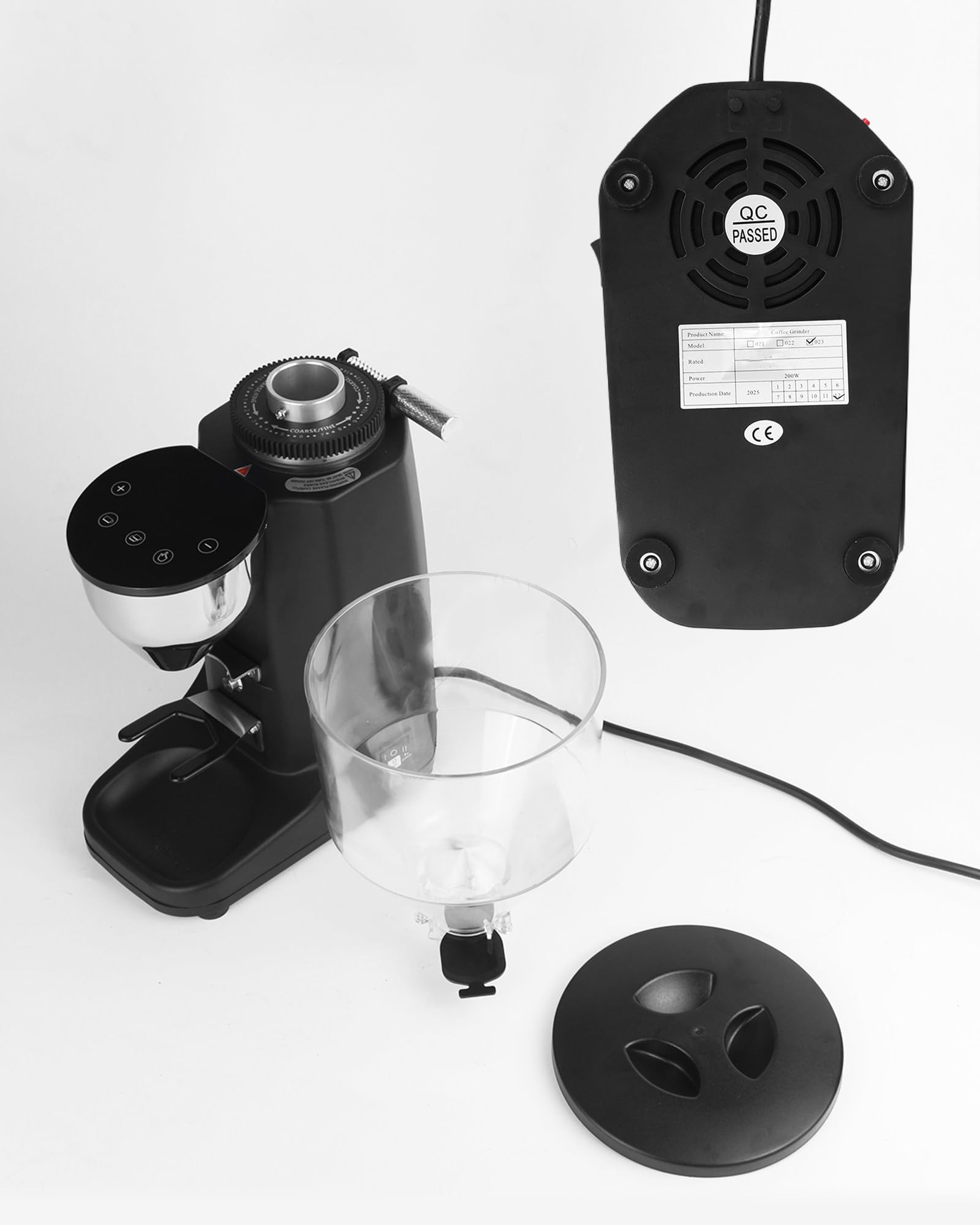 Elektryczny młynek do kawy żarnowy 500g, płaski żarnik 60mm z 19 precyzyjnymi ustawieniami, cyfrowe sterowanie z ekranem dotykowym, młynek dozujący espresso do kawiarni domowej, 22x14x47cm white