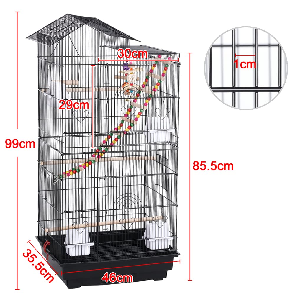 Yaheetech Jaula para Pájaros 46x35.5X 99 cm con Juguetes Asa Portátil 4 Comederos 3 Perchas Jaula de Aves Canarios Jaula para Mascota
