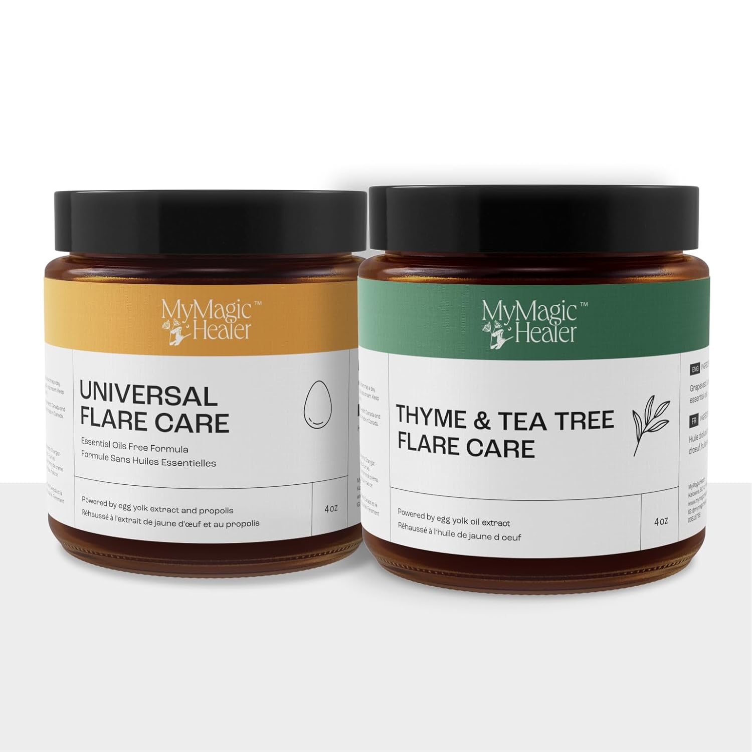 Complete Flare Care | Universal Essential Oil Free Flare & Thyme & Tea Tree Flare Care | Dual Relief for HS, Eczema, Diaper Rash, Impetigo, Cystic Acne, Ingrown hair | Drawing Salve (2 x 4oz)