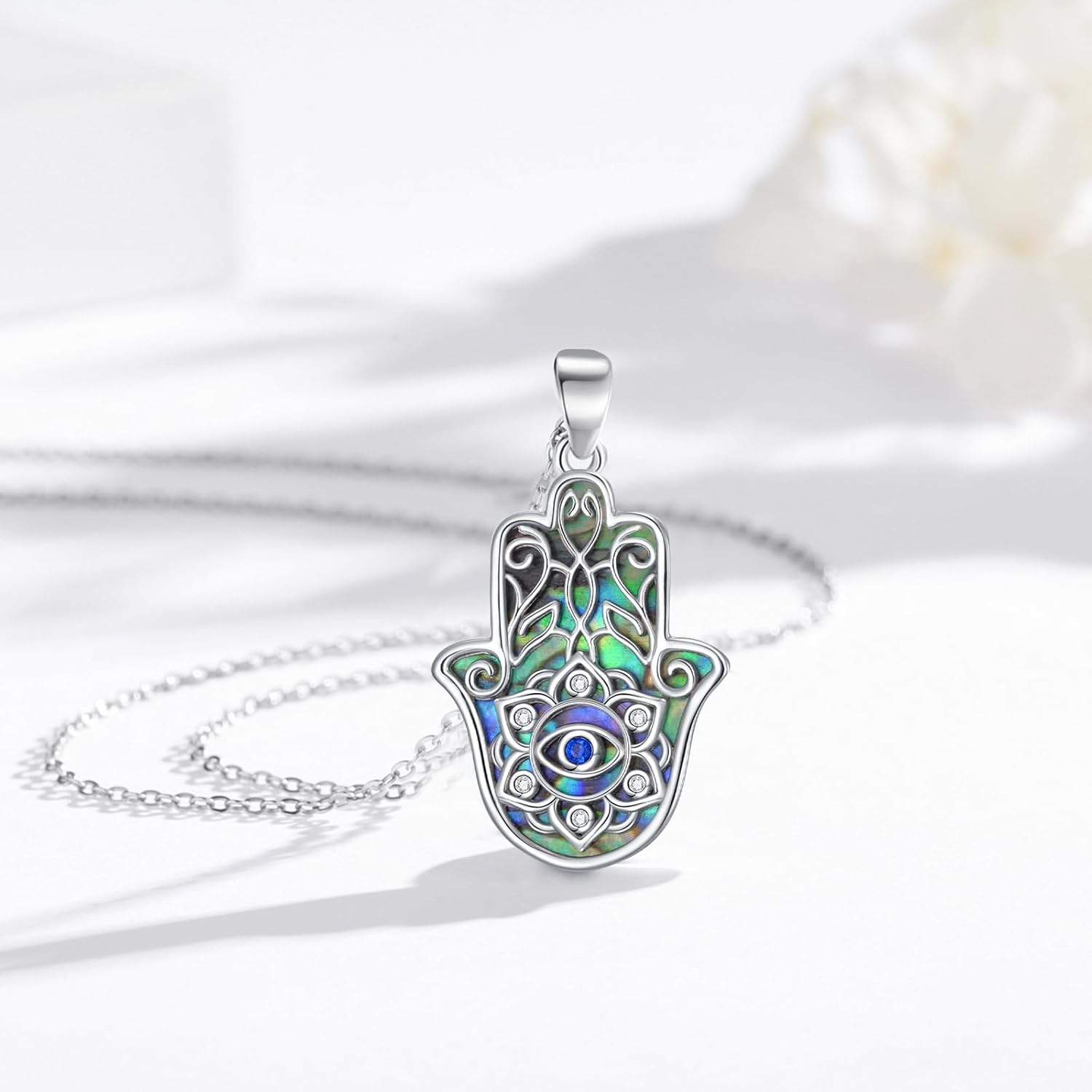 Hamsa Necklace 925 Sterling Silver Evil Eye/Lotus Flower/Star of David/Chai/Yin Yang Hamsa Hand Pendant Jewelry Hand of Fatima Gifts for Women - Image 2