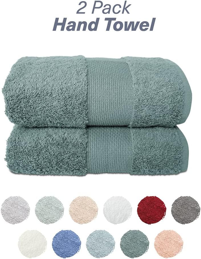 Hencely Luxury Hand Towel - Set of 2 (16x28 Inches) - Soft Turkish Cotton, Absorbent, Quick-Drying Face, Body, Kitchen, and Bathroom Towel (Hand Towels 2 Pack, Dark Green) - Image 4