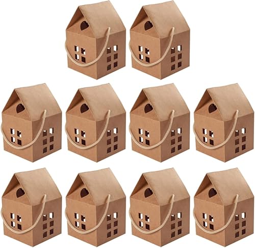 10 cajas de dulces en forma de casa, cajas de papel dulce para dulces, cajas de galletas de chocolate, cajas de cartón para boda, ducha, fiesta de